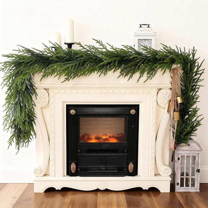 Artificial Norfolk Pine Garland - Faux Christmas Garland Fake Green Garland for Fireplace,Table, Stairs, Mantle, Window,Indoor Outdoor,Home,Holiday Decor(1 PCS,5 FT)