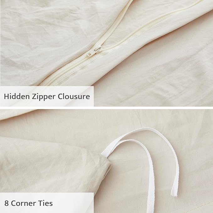 Oli Anderson Light Khaki Duvet Cover King Size - Pleated King Duvet Cover, 3PCS Soft and Breathable Textured Bedding Set with Zipper Closure(Light Khaki,104"x90")