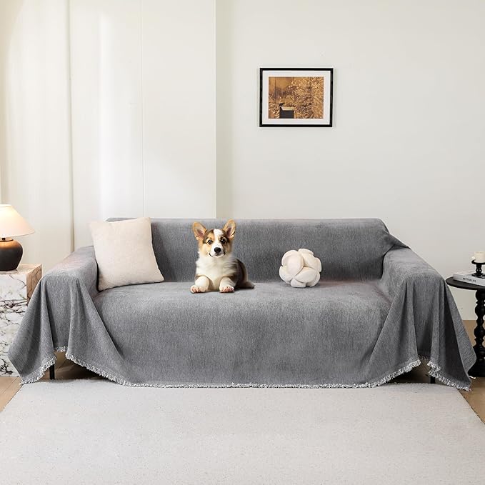 Couch Cover for 3-4 Cushion Couch Sofa Cover for Dog, Couch Covers for Oversized Sofa, Sofa Covers Washable Pet Couch Covers, Sofa Slipcover Non-Slip L Shape Couch Cover, 71''x150'', Grey