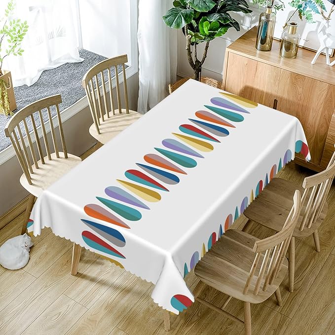 60x120inches Rectangle Tablecloth Mid Century Modern 1950S Abstract 1960S Colors Fashion Fifties Table Cloth Stain Resistant Waterproof Table Cover for Outdoor Party Picnic Kitchen Home Decor