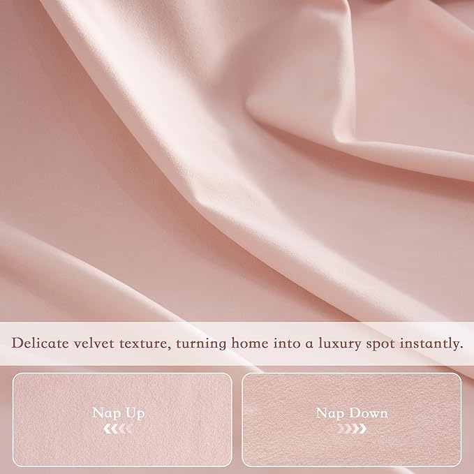 StangH Baby Pink Velvet Curtains for Bedroom Living Room- Luxury Room Darkening Thermal Insulated Super Soft Window Drapes, Rod Pocket & Back Tab Style, 52 x 96 inches, 2 Panels