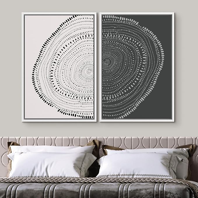 SIGNWIN Framed Canvas Print Wall Art Set Spiral Dot Pattern Wood Tree Rings Abstract Shapes Illustrations Modern Art Decorative Nordic Multicolor for Living Room, Bedroom, Office - 24"x36"x2 White