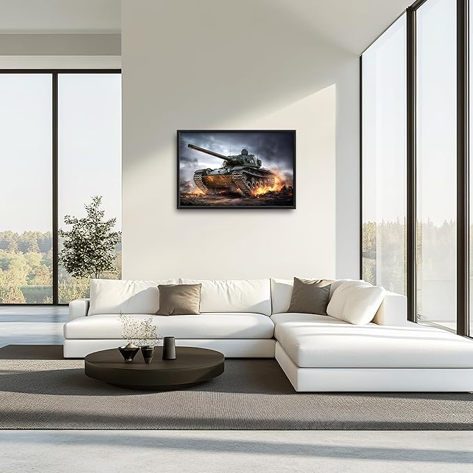 Military Tank Large Wall Art Framed Wall Decor for Living Room Tank Pictures Oversized Canvas Print Painting Modern Extra Large Artwork for Bedroom Office Home Decor 36"x24"