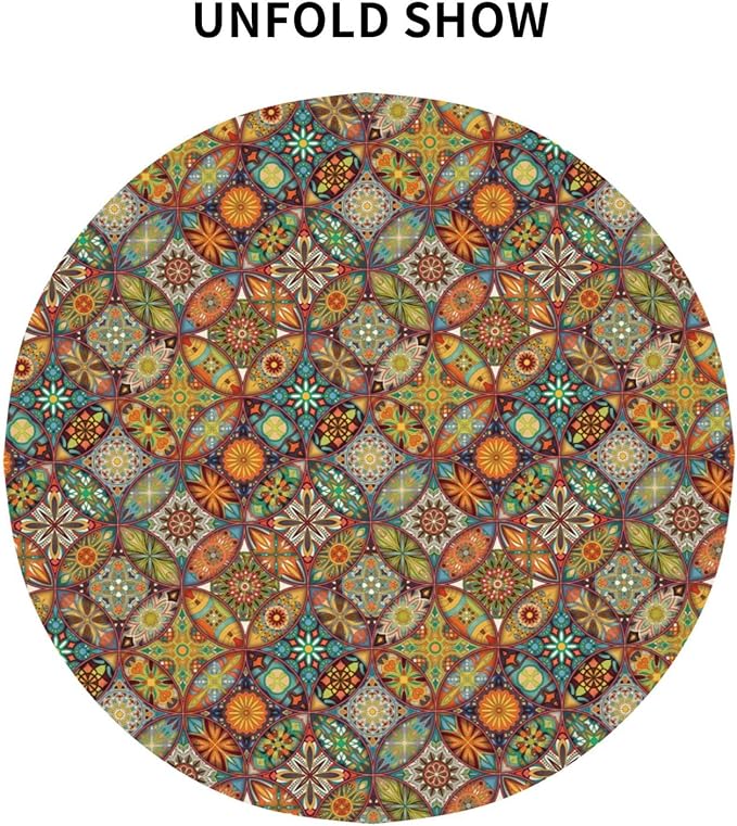 Mexican Ceramic Round Tablecloth, Colorful Talavera Tile Mandala Traditianal Boho Water Resisitant Wipeable Table Cover for Dining Kitchen Living Room Home Party Holiday Decor 70 inch Round