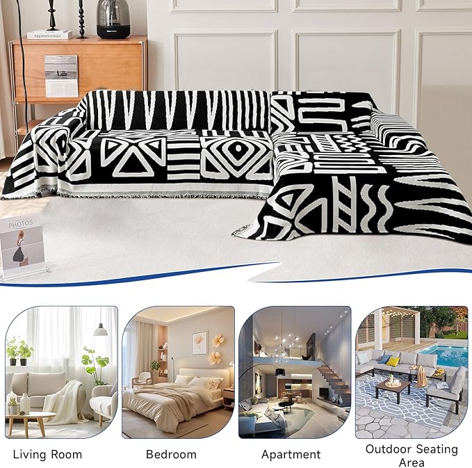 VClife Couch Cover Boho Sofa Covers, Non Slip Chenille Couch Cover for 3 Cushion Couch Pet Friendly, Washable Sofa Protector for Dog Home Furniture Protector with Tassel, 91"x150"