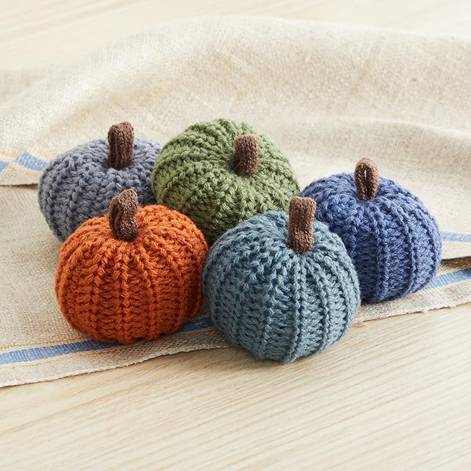 Mini knit pumpkins set of 12 warm pumpkin colors for bowl fillers, shelf décor accent, table setting for autumn entertaining, hostess gift everyday, fall wedding centerpiece (Mini Assorted Set 12)
