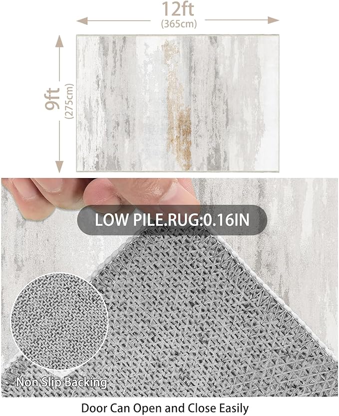 Enkor Area Rugs 9x12 Washable Non Slip Abstract Soft Rugs for Living Room Bedroom, Modern Mat for Kitchen Entryway Brown & Grey