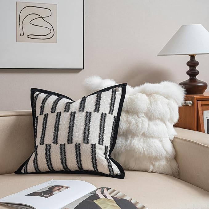 New 20x20'' inches Throw Pillow Cushion Covers - White Plain Color Cocostyle Chenille Jacquard Embroidery Vogue Luxury Modern Style Couch Sofa Bed Pillow Cover for Living Room Bedroom