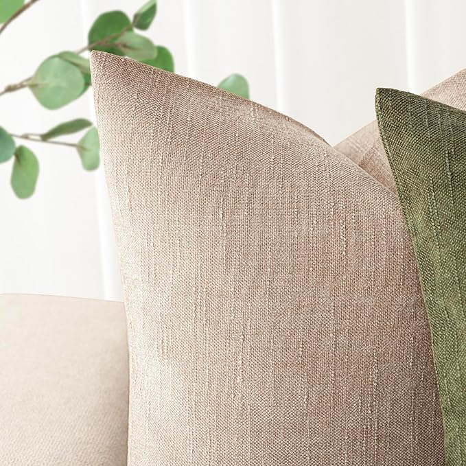 Foindtower Set of 2 Textured Chenille Throw Decorative Pillow Covers Square Accent Solid Cushion Cover Neutral Farmhouse Lumbar Pillow Case for Couch Sofa Bedroom Living Room 12x20 Inch,Cream Camel