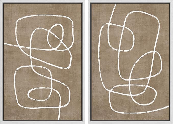 SIGNWIN Framed Canvas Print Wall Art Set Geometric Mid-Century Spiral Collage Abstract Shapes Cozy Neutral Minimal Decorative Nordic Zen Bohemian for Living Room, Bedroom, Office - 16"x24"x2 White