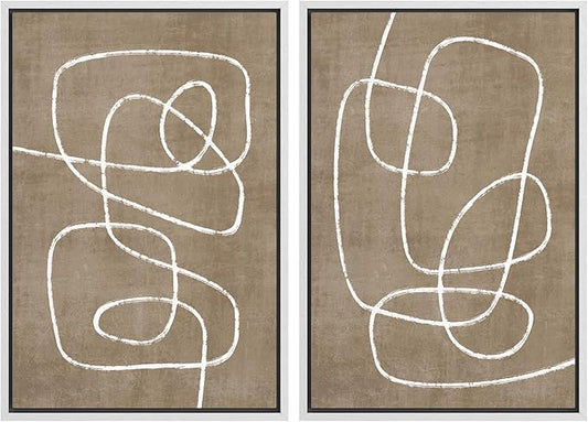 SIGNWIN Framed Canvas Print Wall Art Set Geometric Mid-Century Spiral Collage Abstract Shapes Cozy Neutral Minimal Decorative Nordic Zen Bohemian for Living Room, Bedroom, Office - 24"x36"x2 White