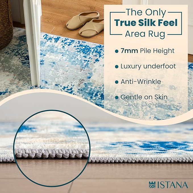 Istana 6x9 Area Rug - Blue/Ivory Rugs for Living Room 6x9 - Foldable Boho Rugs for Bedroom - Stain Resistant Washable Rug - Eco-Friendly Area Rugs - Easy to Clean Living Room Rug