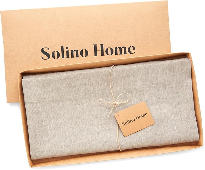Solino Home Light Natural Linen Tablecloth 52 x 52 Inch - 100% Pure Linen Square Table Throw - Athena, Machine Washable Tablecloth for Fall, Autumn, Thanksgiving, Holiday