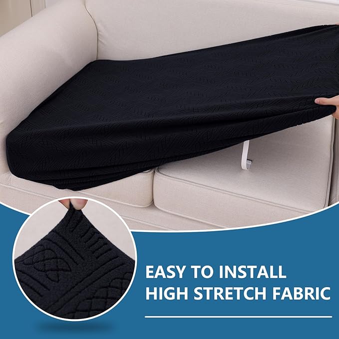 hyha Individual Couch Cushion Covers, Stretch Magic Sofa Seat Cushion Covers Washable, Dog Couch Sofa Slipcover for Pets, Kid with Elastic Bottom(Back Cover L, Black)