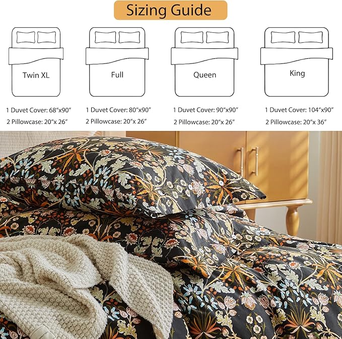 mixinni Duvet Cover Twin XL Size, Cotton Percale Farmhouse Bedding Sets Soft Aesthetic Flowers Plants Comforter Cover for All Season, 3 Pieces Cute Floral Bedding Comforter Set for Women-Twin XL
