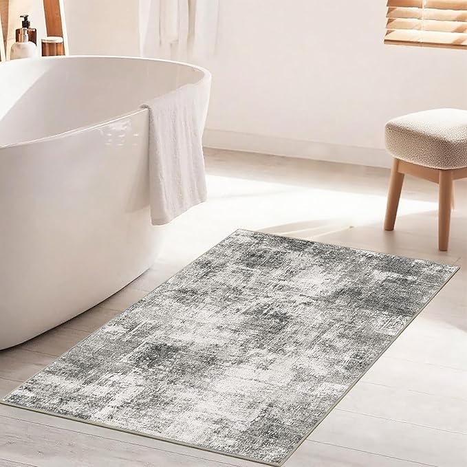 2x3 Modern Abstract Rug Washable Area Rugs for Living Room Bedroom Dining Room Non-Slip Low Pile Neutral Large Rug Soft Indoor Floor Carpet, Gray