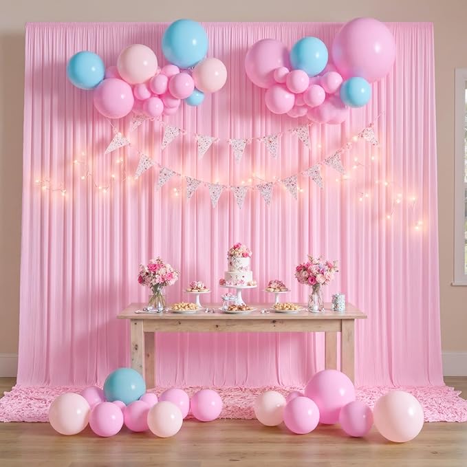 10ft x 8ft Wrinkle Free Pink Backdrop Curtain Drapes, Thick Polyester Baby Pink Backdrop for Girls Birthday Wedding Party Background Baby Shower