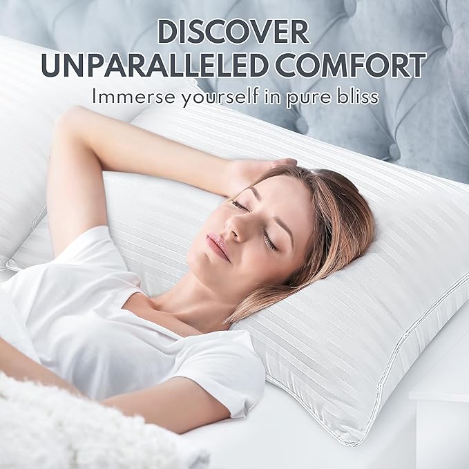 Bed Pillows King Size Set of 2 - Premium Down Alternative Cooling Pillows for Side, Back, and Stomach Sleepers Hotel Quality Fluffy Soft Microfiber Fill Breathable Skin-Friendly