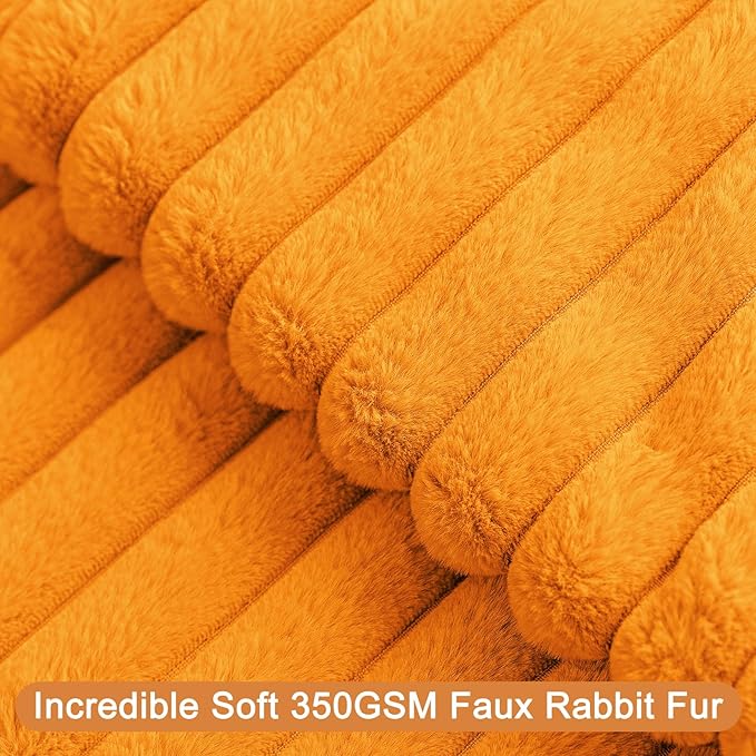 Double-Sided Faux Fur Plush Fall Throw Pillow Covers 16x16 Set of 2 Fuzzy Striped Soft Cozy Pillowcase Luxury Decorative Pillows Square Fluffy Cushion Covers for Couch Sofa Bed,Orange