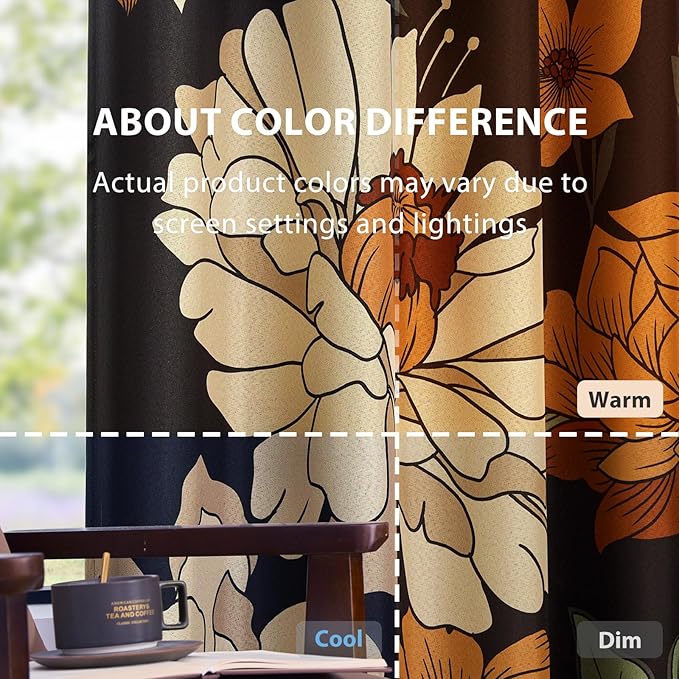 jinchan Lora Floral Curtains for Bedroom Blackout Drapes for Living Room Darkening Fabric Fall Decor Winter Vintage Flower Pattern Printed Window Curtains 90 Inches Length 2 Panels with Grommet Black