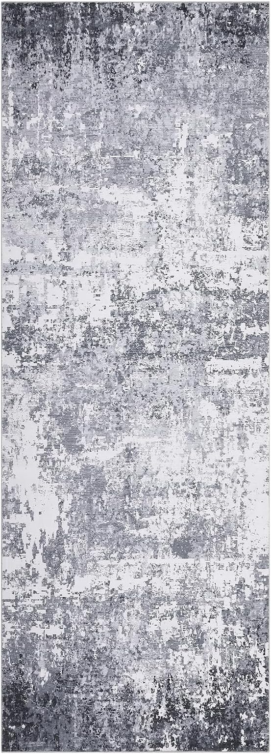 Modern Abstract Runner Rug 2x7 Washable Non Slip Stain Resistant Rug for Bedroom Living Room Non Shedding Low Pile Indoor Floor Cover,Light Grey