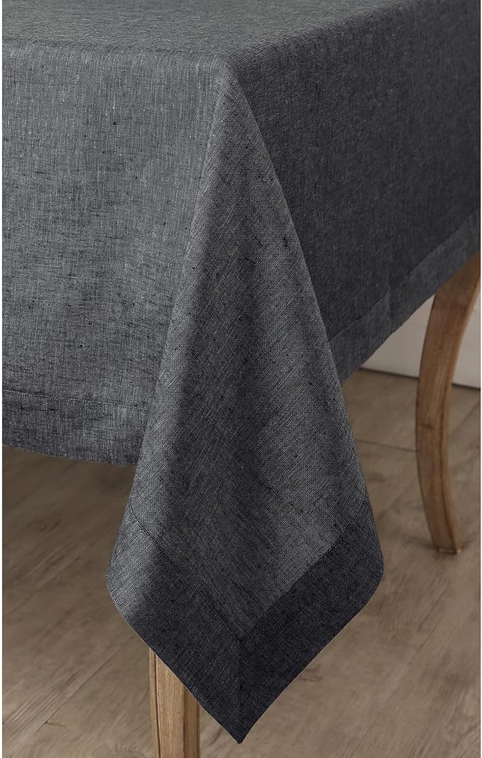 Solino Home Linen Tablecloth 60 x 156 Inch - 100% Pure Linen Charcoal Grey Table Cloth for Rectangular Tables - Athena, Machine Washable Cloth Tablecloth