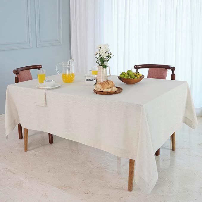D'Moksha Homes Linen Tablecloth 60 x 120 Inch - 100% Pure Linen Light Natural Table Cloth for Rectangle Tables - Machine Washable Cloth Tablecloth for Fall, Thanksgiving, Christmas, Holiday