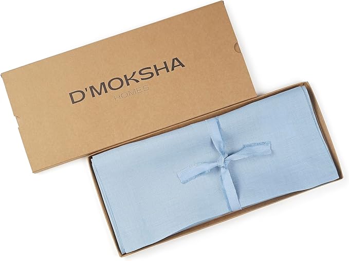 D'Moksha Homes Linen Powder Blue Table Runner 72 Inches Long - 100% Pure Linen 14 x 72 Inch Table Runner for Dining, Fall, Thanksgiving, Holiday - Machine Washable