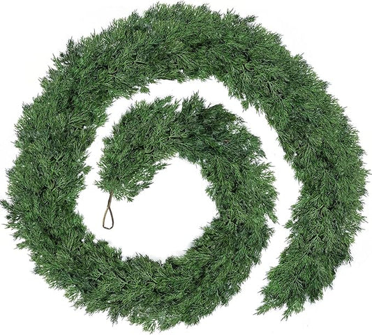 9 FT Christmas Cedar Garland - Thick Real Touch Pine Garland - Realistic Cypress Garlands Christmas Decorations for Mantel Table Stairs Porch - Outdoor Indoor Xmas Holiday Decor