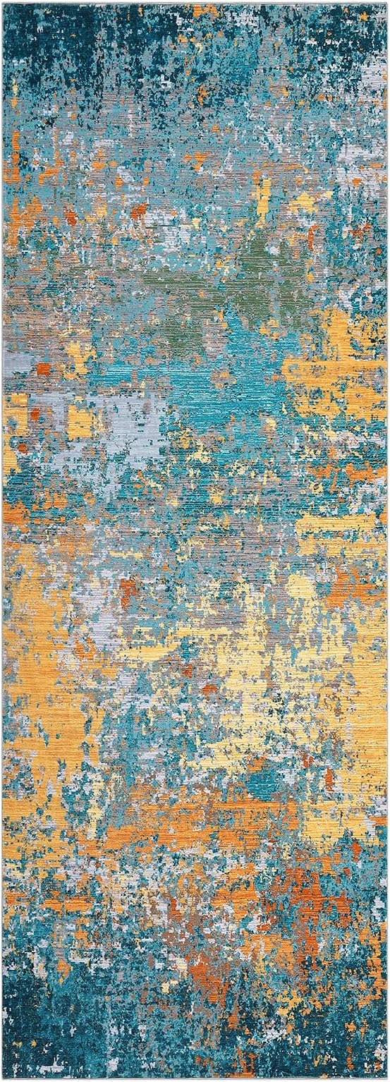 Modern Abstract Runner Rug 2x5 Washable Non Slip Stain Resistant Rug for Bedroom Living Room Non Shedding Low Pile Indoor Floor Cover,Multi Color