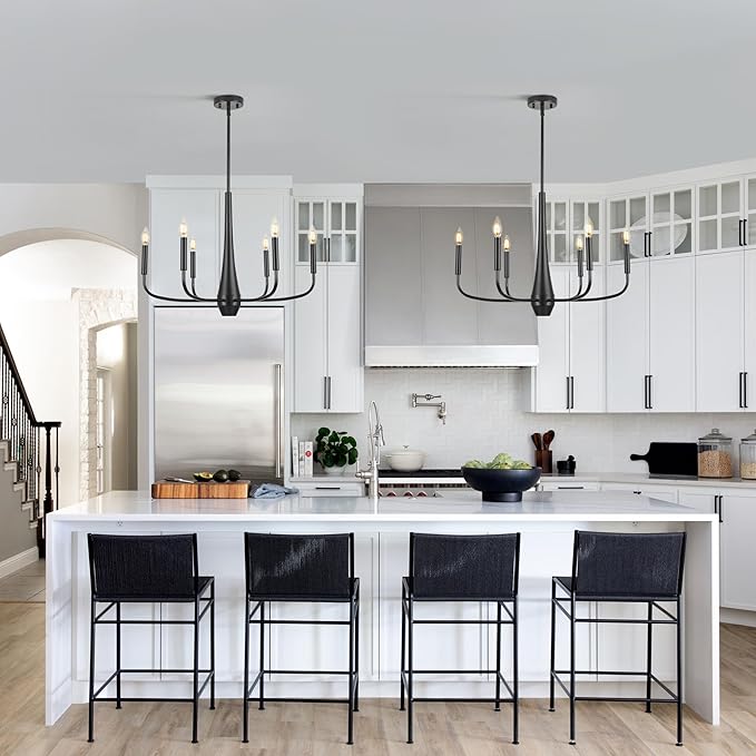 Black Chandelier, 6-Light Modern Farmhouse Chandeliers for Dining Room Light fixtures Over Table Hanging, Industrial Metal Chandelier for Entryway Kitchen Island Bedroom Living Room