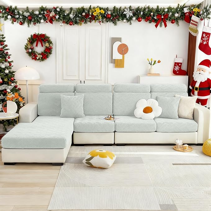 hyha Individual Couch Cushion Covers, Stretch Magic Sofa Seat Cushion Covers Washable, Dog Couch Sofa Slipcover for Pets, Kid with Elastic Bottom(Medium, Light Grey)