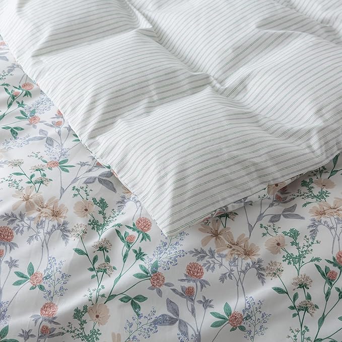 HoneiLife Duvet Dover Queen Size - 100% Cotton Comforter Cover, Breathable Bedlinen for Set for Queen Beds, 3-PC Wildflower Comforter Cover Sets,Desert Rose