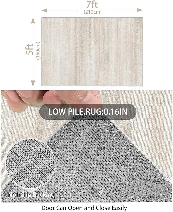 Enkor Area Rugs 5x7 Washable Non Slip Abstract Soft Rugs for Living Room Bedroom, Modern Mat for Kitchen Entryway Beige & White