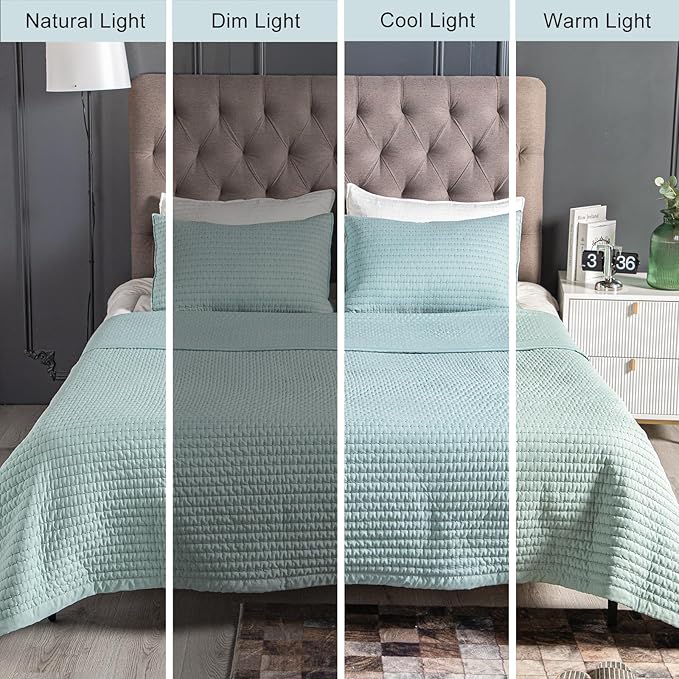 Twin Quilt Set – 68"x86" Soft Washed 3-Layer Lightweight Bedspread with Multi-Lock Quilting, Minimalist Nordic Bedding, All-Season Quilt Set for Spring & Summer (1 Quilt + 2 Pillow Shams), Green