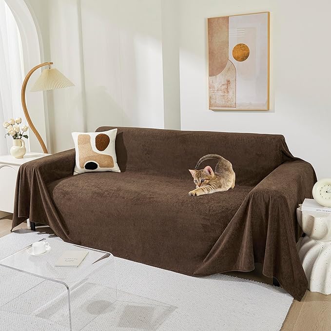 MEETSKY Couch Cover for 3 Cushion Sofa Washable, Cat Scratch Proof Sofa Covers, Furniture Protector Oversized L Shape Brown Sofa Slipcovers Sectional Big Couch Covers for Dogs Pets, 71" x 150"