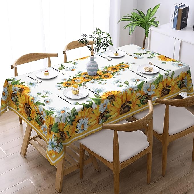 Sunflower Tablecloth Sunflower Blooming Flower Rectangle Tablecloth Watercolor Botanical Style Table Cover 54×72 Inch Washable Table Cloth for Kitchen Dining Room Party Decoration