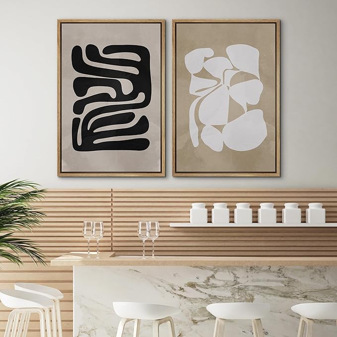 SIGNWIN Framed Canvas Print Wall Art Set Mid-Century 1960s Chic Polygon Collage Abstract Shapes Illustrations Modern Art Minimal Boho Relax/Calm for Living Room, Bedroom, Office - 24"x36"x2 Natural