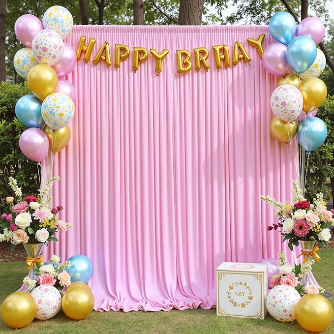 40ft x 10ft Wrinkle Free Baby Pink Backdrop Curtains for Parties, 8 Panels 5x10ft Silky Polyester Photo Backdrop Drapes for Birthday Wedding Party Photography Background Decoration