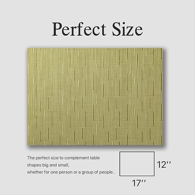 Placemats Set of 4 - Easy Clean Woven Vinyl Placemats for Dining Table, Indoor/Outdoor Place Mats, Washable PVC Table Mats （Pea Green）