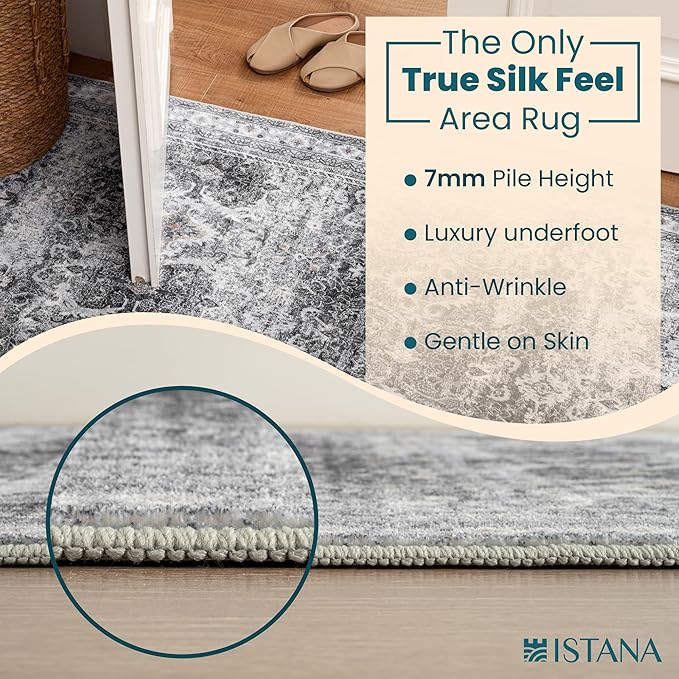 Istana 6x9 Area Rug - Grey Rugs for Living Room 6x9 - Foldable Boho Rugs for Bedroom - Stain Resistant Washable Rug - Eco-Friendly Area Rugs - Easy to Clean Living Room Rug