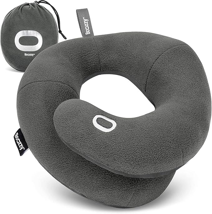 BCOZZY Chin Supporting Travel Pillow- Unique Patented Design Offers 3 Ergonomic Ways to Support The Head, Neck, and Chin When Traveling and at Home. Fully Washable. Large, Gray