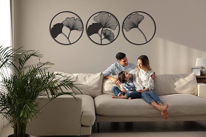DEKADRON Metal Wall Decor, Metal Flower Wall Art, Geometric Flower Sign, Metal Wall Art, Metal Wall Decor, Interior Decoration, Nature Art, Black, 3 Pieces (35" W x 35" H / 90x90 cm)