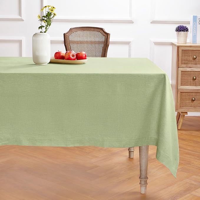 Solino Home Linen Cloth Tablecloth 52 x 52 Inch - 100% Pure Linen Chambray Olive Square Tablecloth - Athena, Machine Washable Table Throw for Fall, Autumn, Thanksgiving