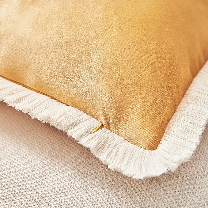 MONDAY MOOSE Decorative Throw Pillow Covers Cushion Cases, Set of 2 Soft Velvet Modern Fringe Tassel Designs, Mix and Match for Home Decor, Pillow Inserts Not Included (Yellow, 20x20 inch)