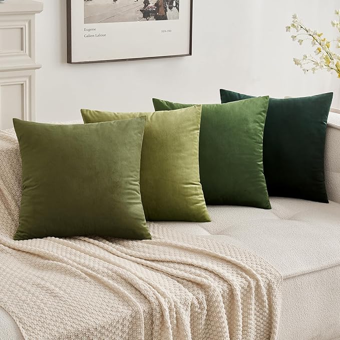 MIULEE Pack of 2 Olive Green Pillow Covers 16x16 Inch Decorative Velvet Throw Pillow Covers Modern Soft Couch Throw Pillows Farmhouse Home Decor for Spring Sofa Bedroom Living Room