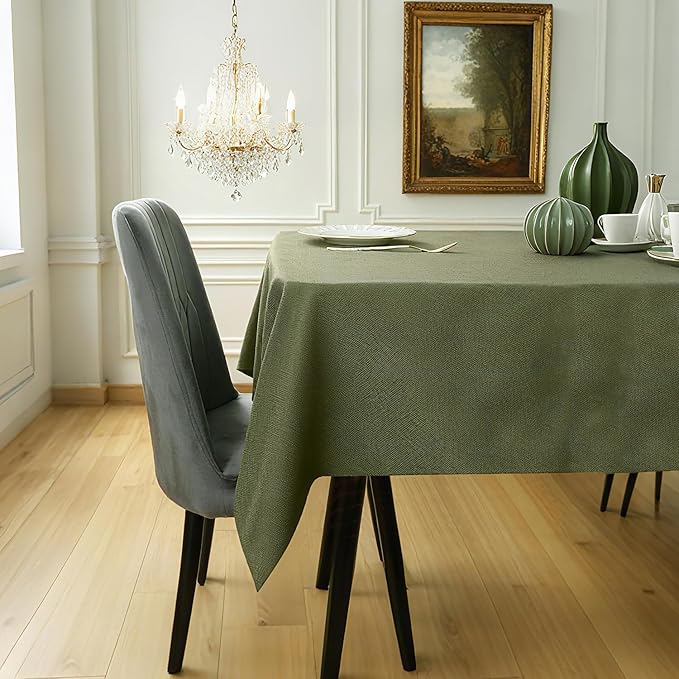 BALCONY & FALCON Table Cloth Rectangle, Faux Linen Tablecloth Spill Proof, Wipe Clean and Washable Table Cover for Dining Kitchen Outdoor Fall Thanksgiving Christmas Holidays (Moss Green, 55" x 95")