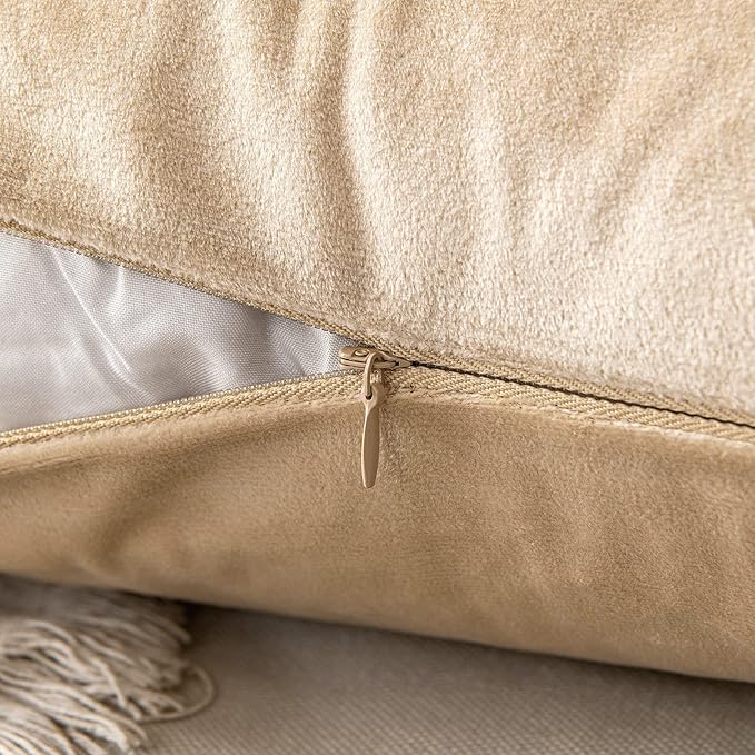 MIULEE Pack of 2 Beige Velvet Throw Pillow Covers 12x20 Inch Soft Solid Decorative Set Lumbar Cushion Cases for Spring Couch Sofa Bedroom