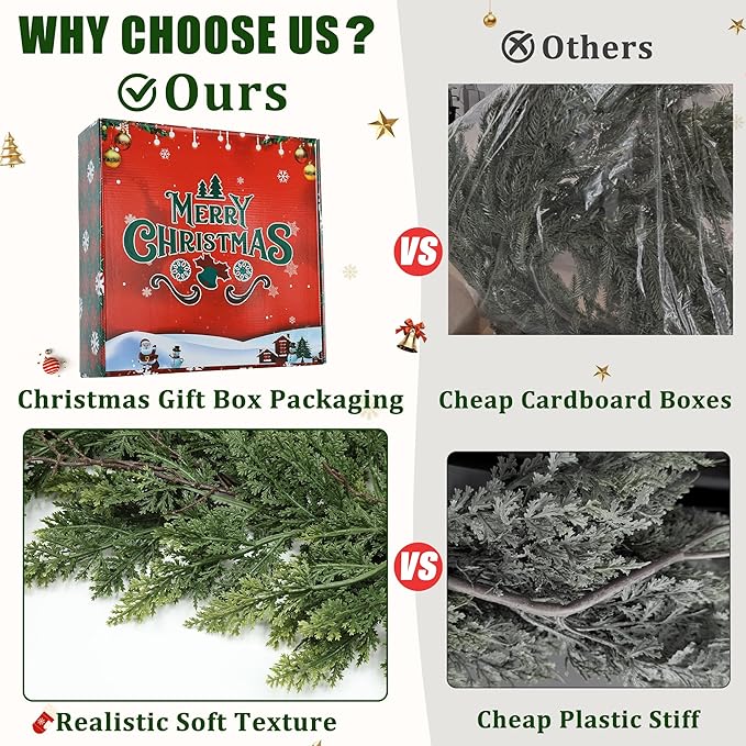 5ft Christmas Garland Realistic Soft and Thickness Green Faux Cedar Pine Garland Artificial Cedar Cypress Garland for Home Fireplace Wall Indoor Outdoor Holiday Party Home Decoration