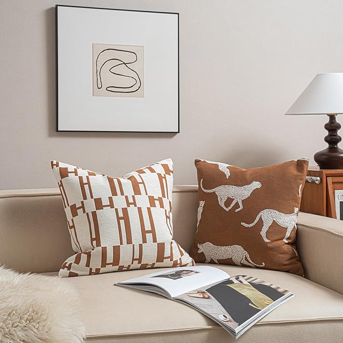 2025 New 18x18'' inches Throw Pillow Cushion Covers - Orange H Letter Chenille Jacquard Embroidery Luxury Modern Style Couch Sofa Bed Pillow Cover for Living Room Bedroom